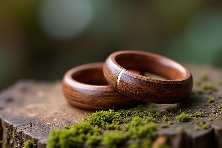 Nachhaltige Verlobungsringe und Eheringe aus Holz